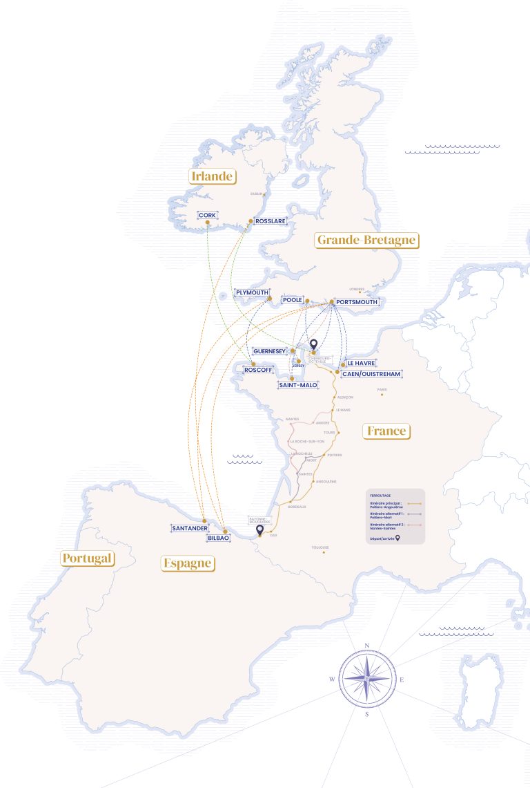 Ferry Flight Routing Route map 2026 – Brittany Ferries